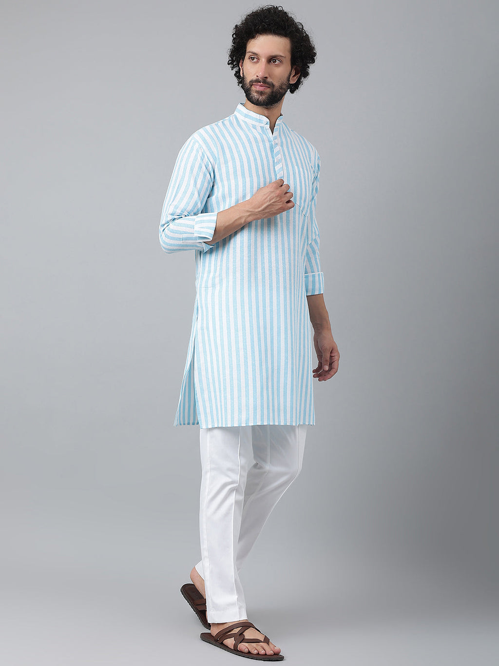 RIAG Blue Men's Ethnic Long Kurta And Pyjama Set | Grocsy