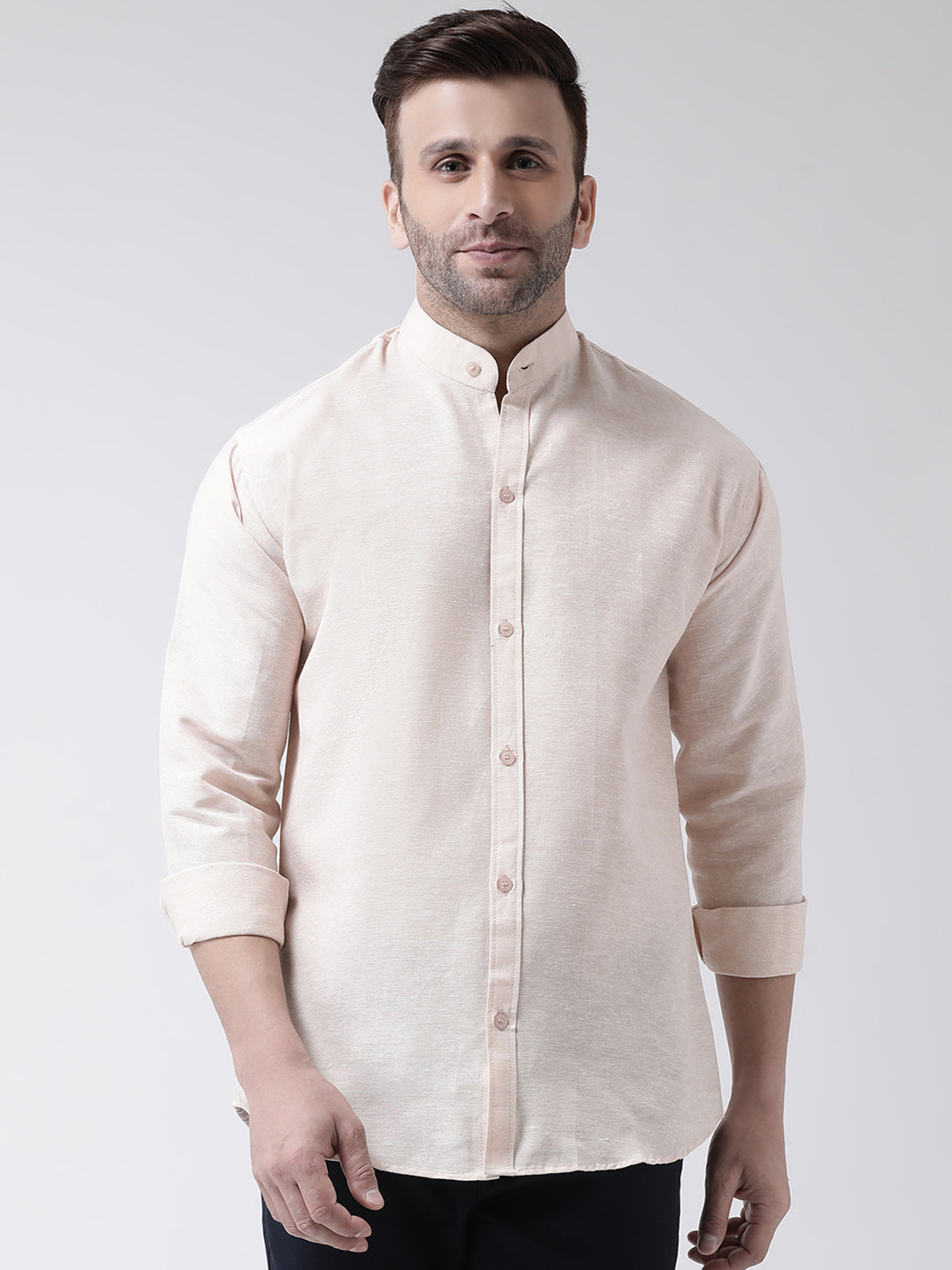 RIAG Beige Men's Chinese Collar Full Sleeves Shirt | Grocsy