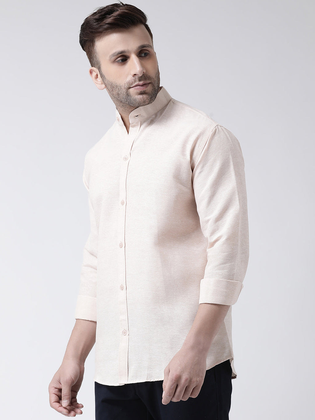 RIAG Beige Men's Chinese Collar Full Sleeves Shirt | Grocsy
