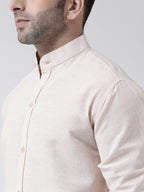RIAG Beige Men's Chinese Collar Full Sleeves Shirt | Grocsy