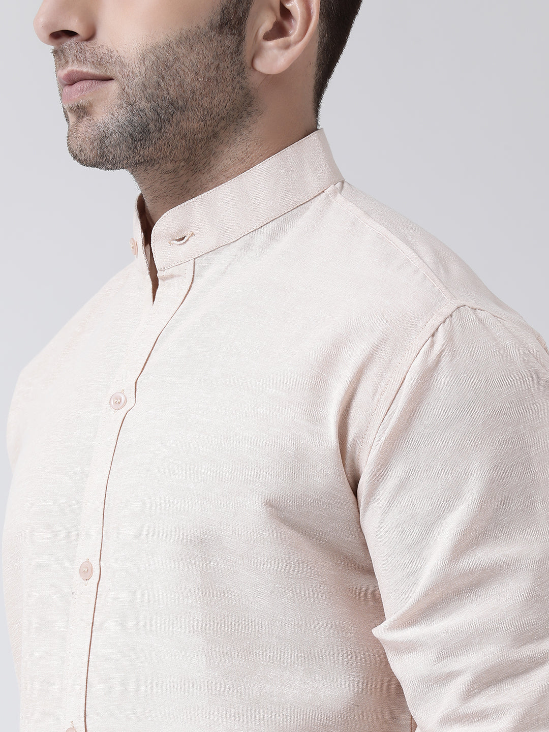 RIAG Beige Men's Chinese Collar Full Sleeves Shirt | Grocsy