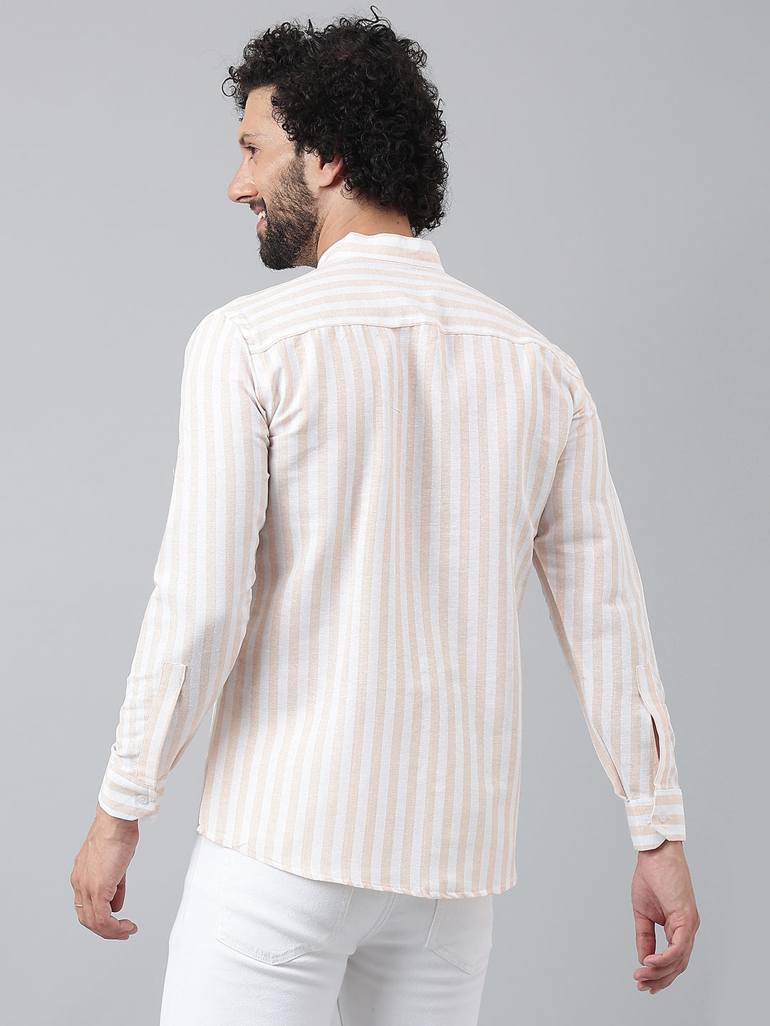 RIAG Beige Men's Chinese Collar Full Sleeves Shirt | Grocsy