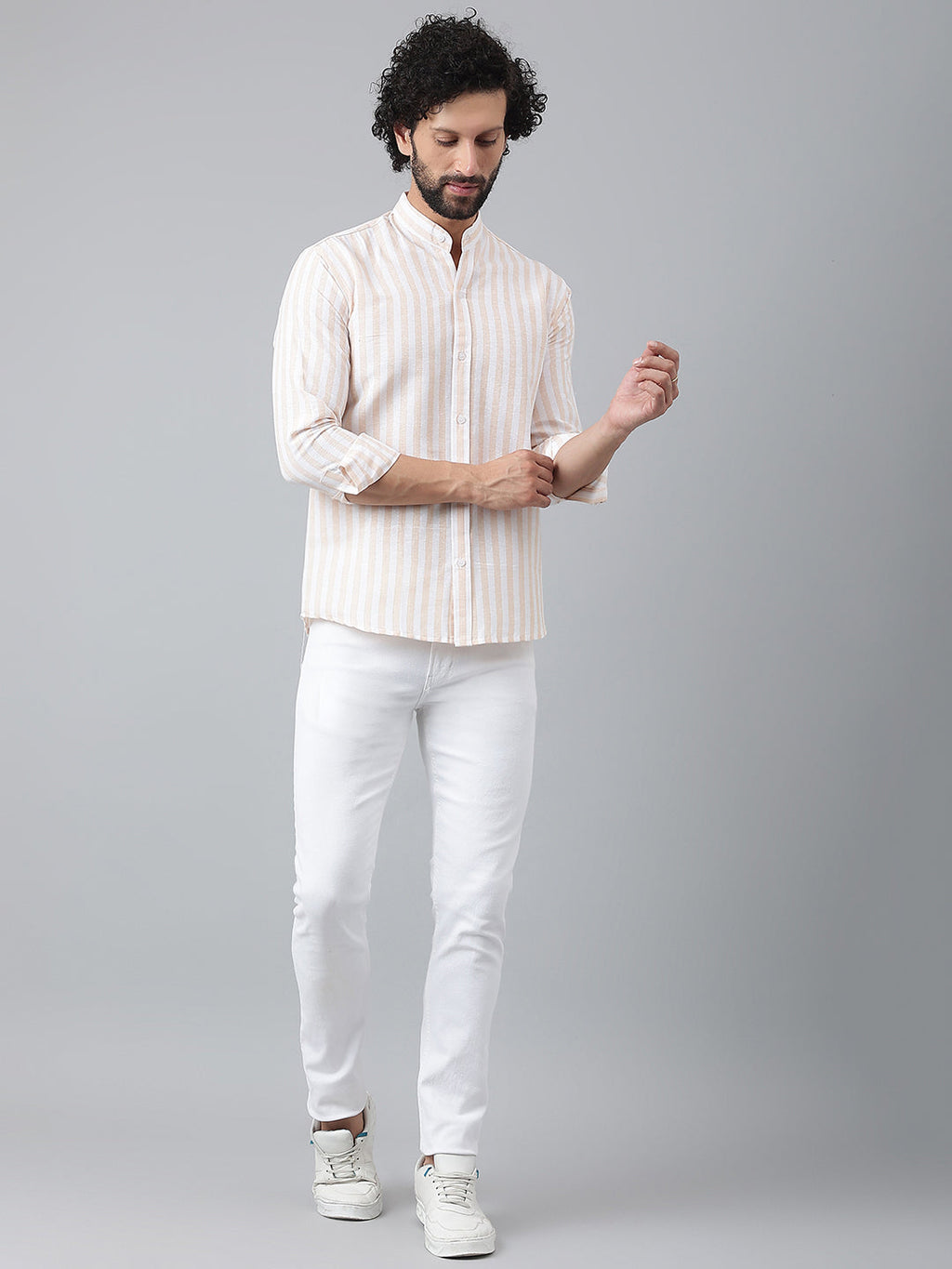 RIAG Beige Men's Chinese Collar Full Sleeves Shirt | Grocsy