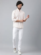 RIAG Beige Men's Chinese Collar Full Sleeves Shirt | Grocsy