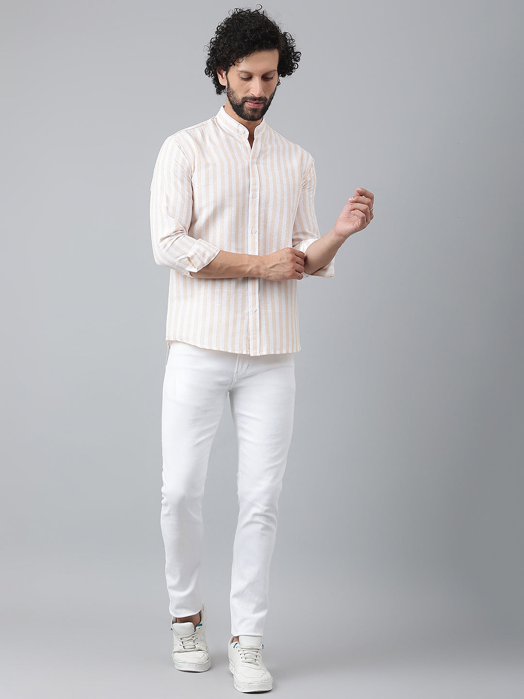 RIAG Beige Men's Chinese Collar Full Sleeves Shirt | Grocsy