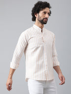 RIAG Beige Men's Chinese Collar Full Sleeves Shirt | Grocsy