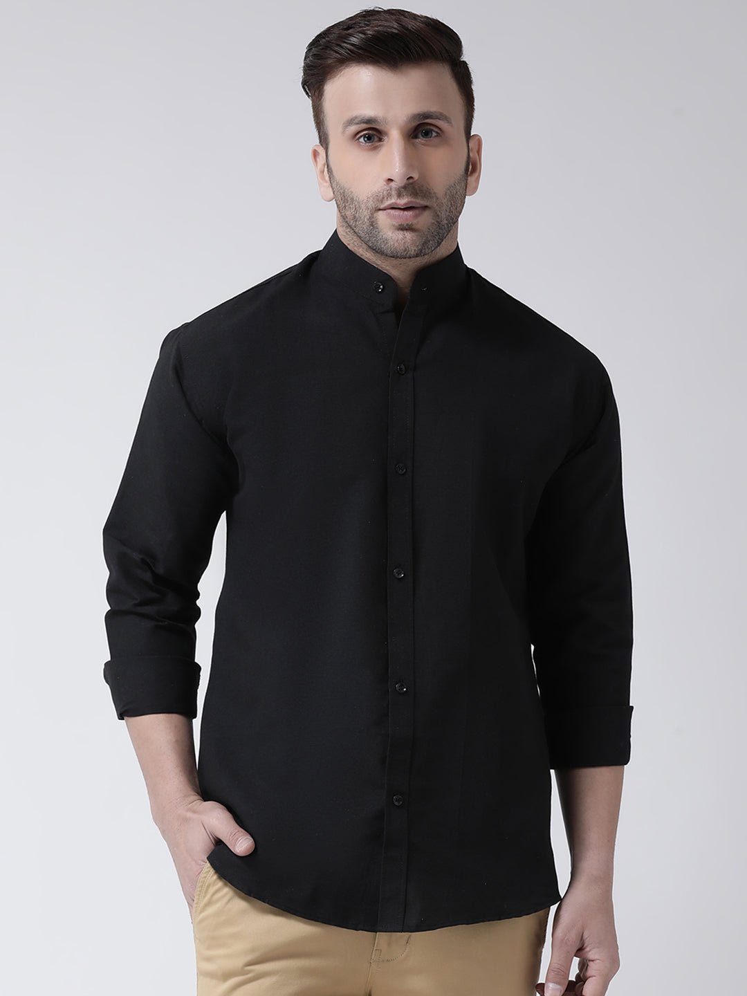 RIAG Black Men's Chinese Collar Full Sleeves Shirt | Grocsy