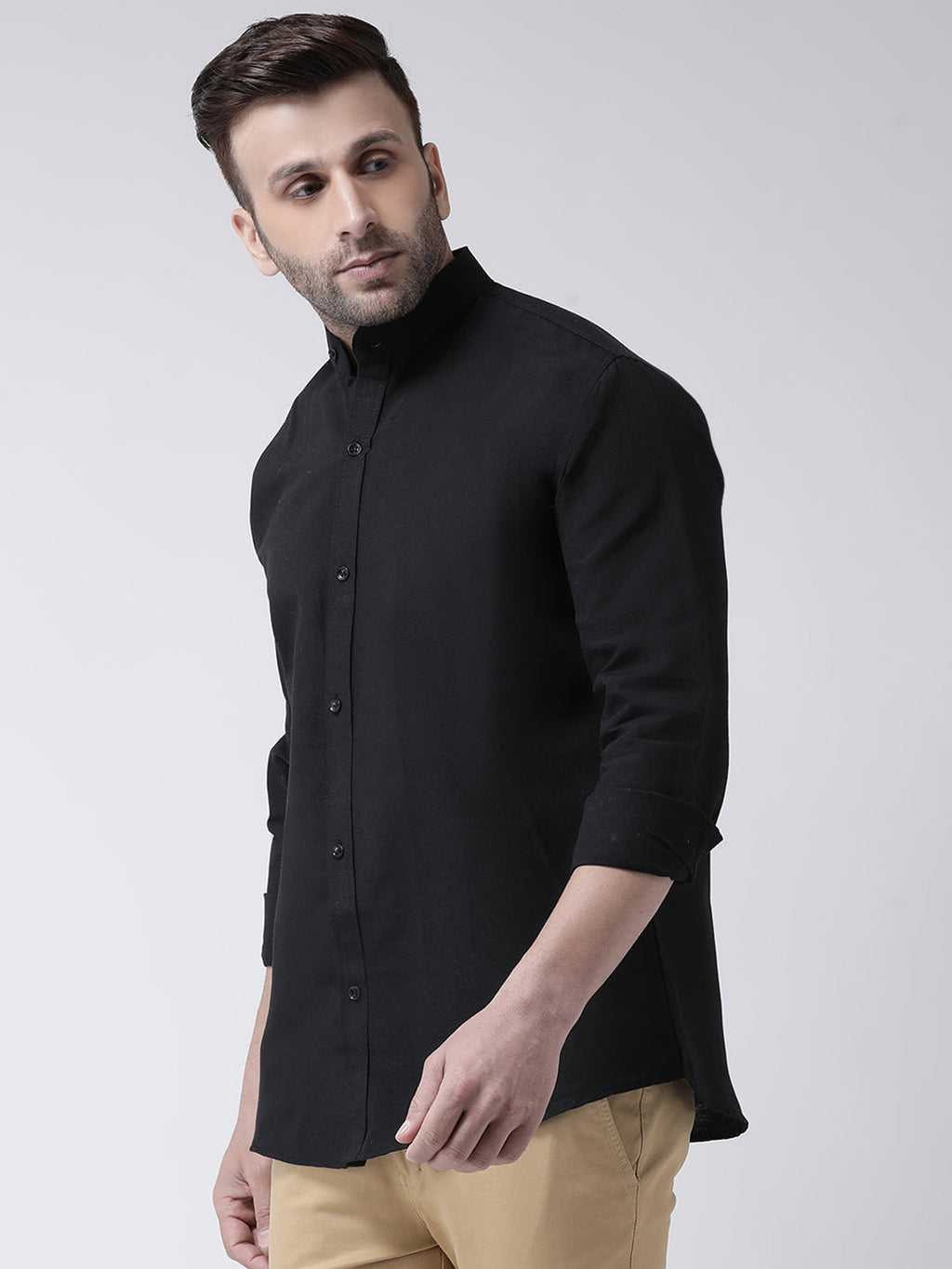 RIAG Black Men's Chinese Collar Full Sleeves Shirt | Grocsy