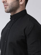 RIAG Black Men's Chinese Collar Full Sleeves Shirt | Grocsy