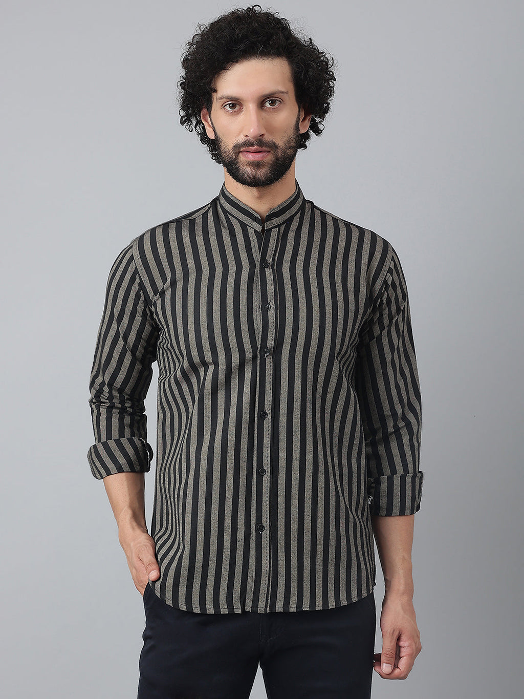 RIAG Black Men's Chinese Collar Full Sleeves Shirt | Grocsy