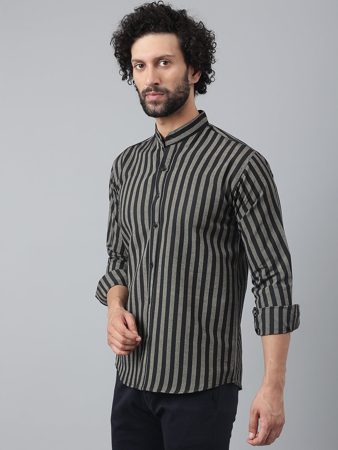 RIAG Black Men's Chinese Collar Full Sleeves Shirt | Grocsy
