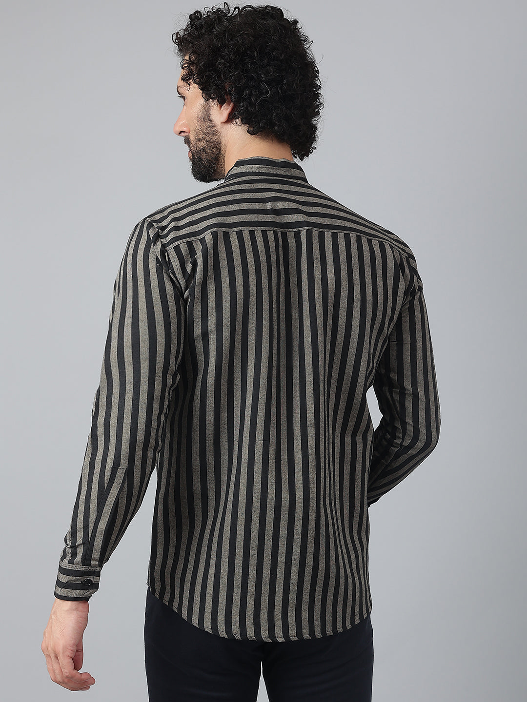 RIAG Black Men's Chinese Collar Full Sleeves Shirt | Grocsy