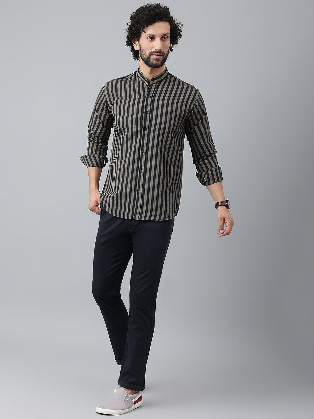 RIAG Black Men's Chinese Collar Full Sleeves Shirt | Grocsy