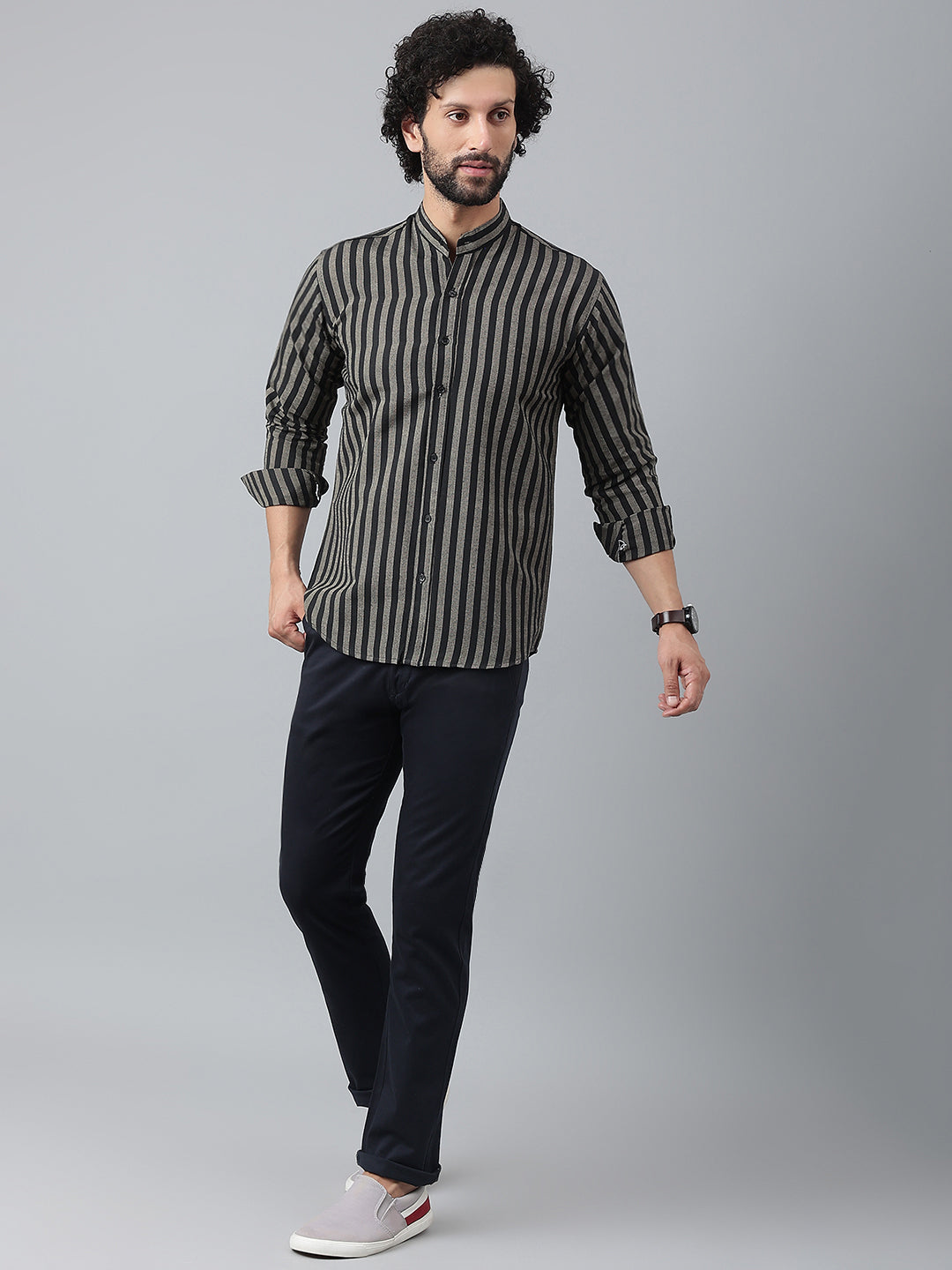 RIAG Black Men's Chinese Collar Full Sleeves Shirt | Grocsy