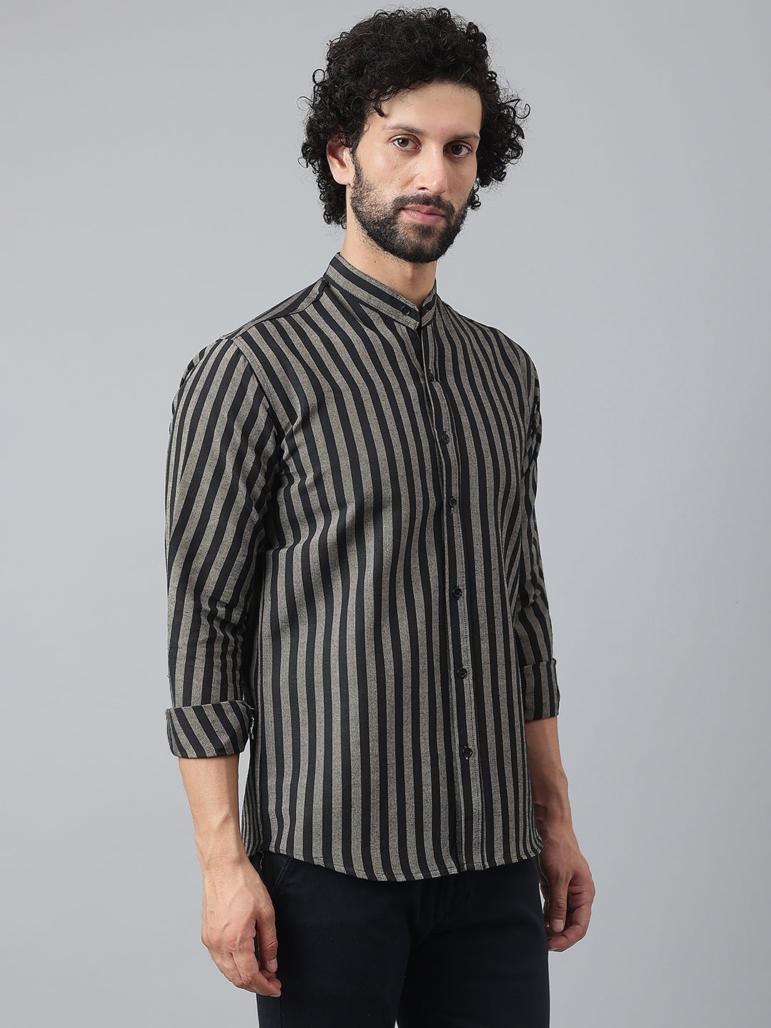 RIAG Black Men's Chinese Collar Full Sleeves Shirt | Grocsy