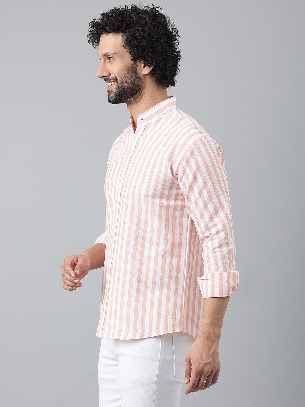 RIAG Orange Men's Chinese Collar Full Sleeves Shirt | Grocsy