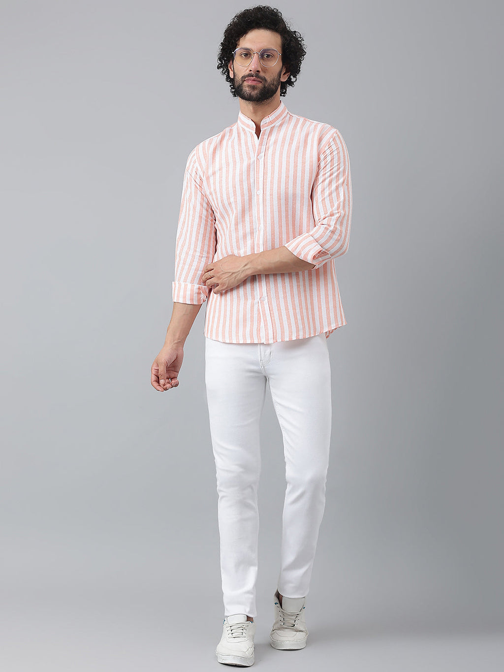 RIAG Orange Men's Chinese Collar Full Sleeves Shirt | Grocsy