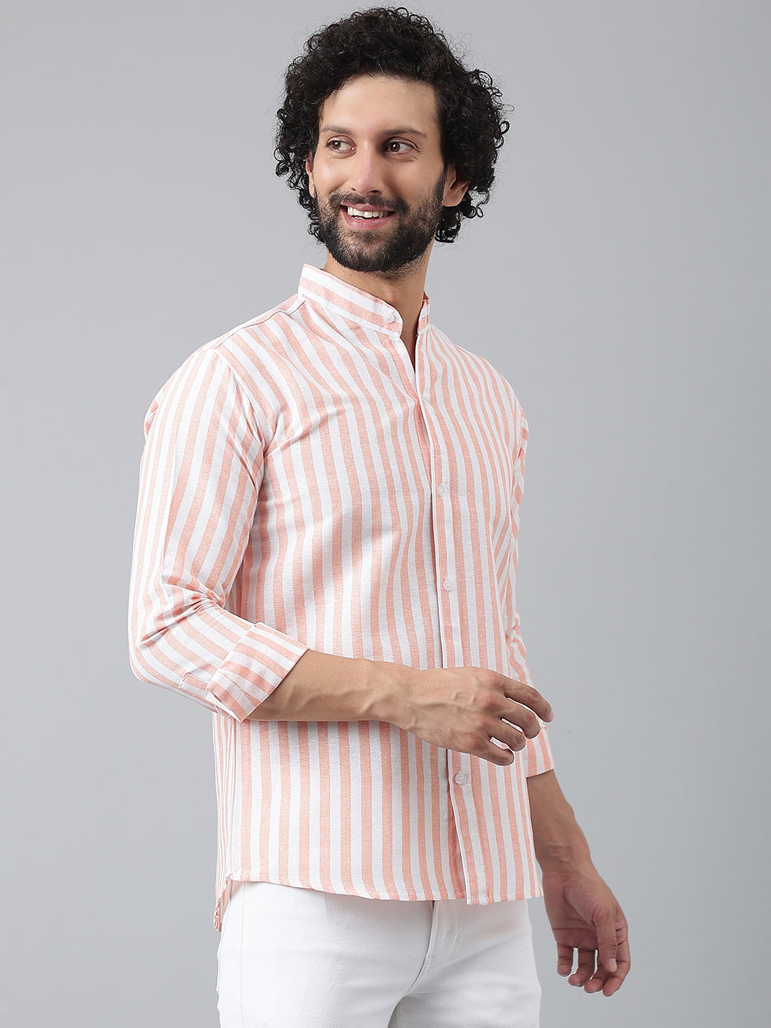 RIAG Orange Men's Chinese Collar Full Sleeves Shirt | Grocsy