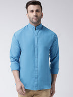 RIAG Firozi Blue Men's Chinese Collar Full Sleeves Shirt | Grocsy