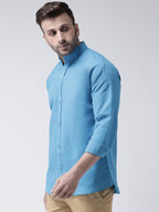 RIAG Firozi Blue Men's Chinese Collar Full Sleeves Shirt | Grocsy