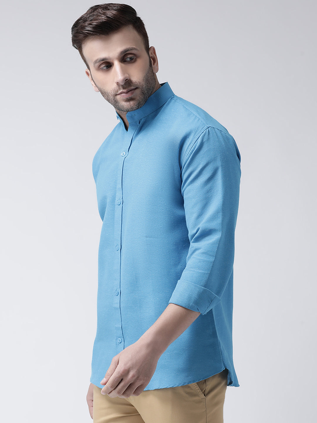 RIAG Firozi Blue Men's Chinese Collar Full Sleeves Shirt | Grocsy