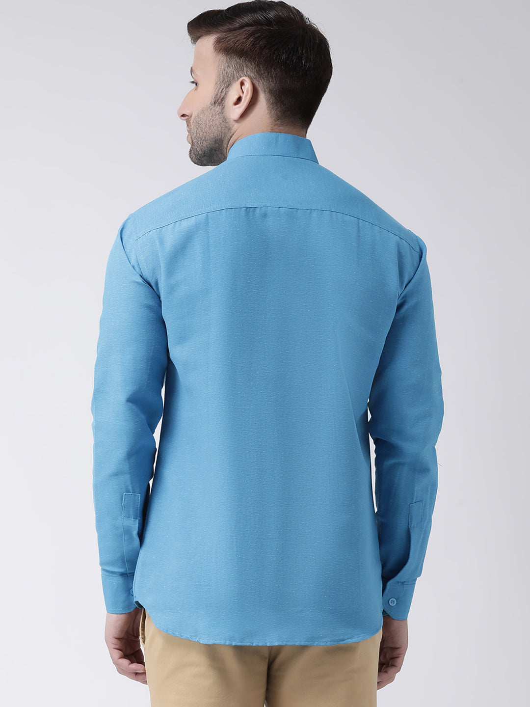 RIAG Firozi Blue Men's Chinese Collar Full Sleeves Shirt | Grocsy