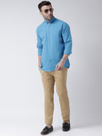 RIAG Firozi Blue Men's Chinese Collar Full Sleeves Shirt | Grocsy