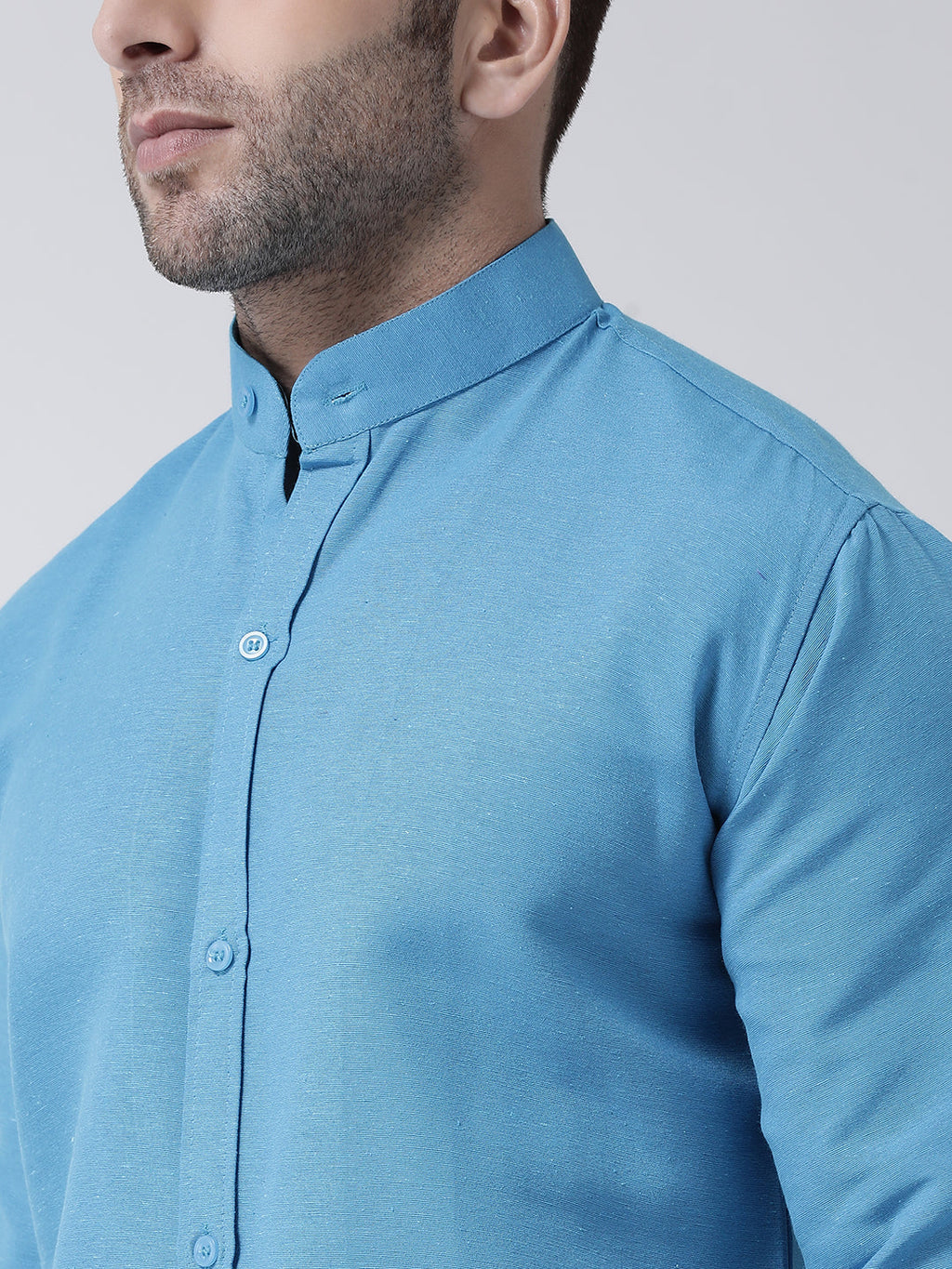 RIAG Firozi Blue Men's Chinese Collar Full Sleeves Shirt | Grocsy