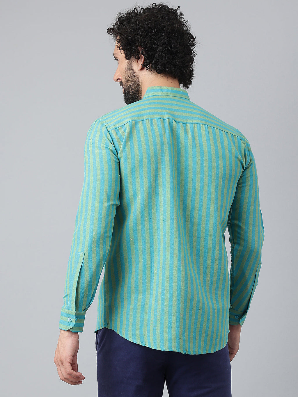 RIAG Blue Men's Chinese Collar Full Sleeves Shirt | Grocsy