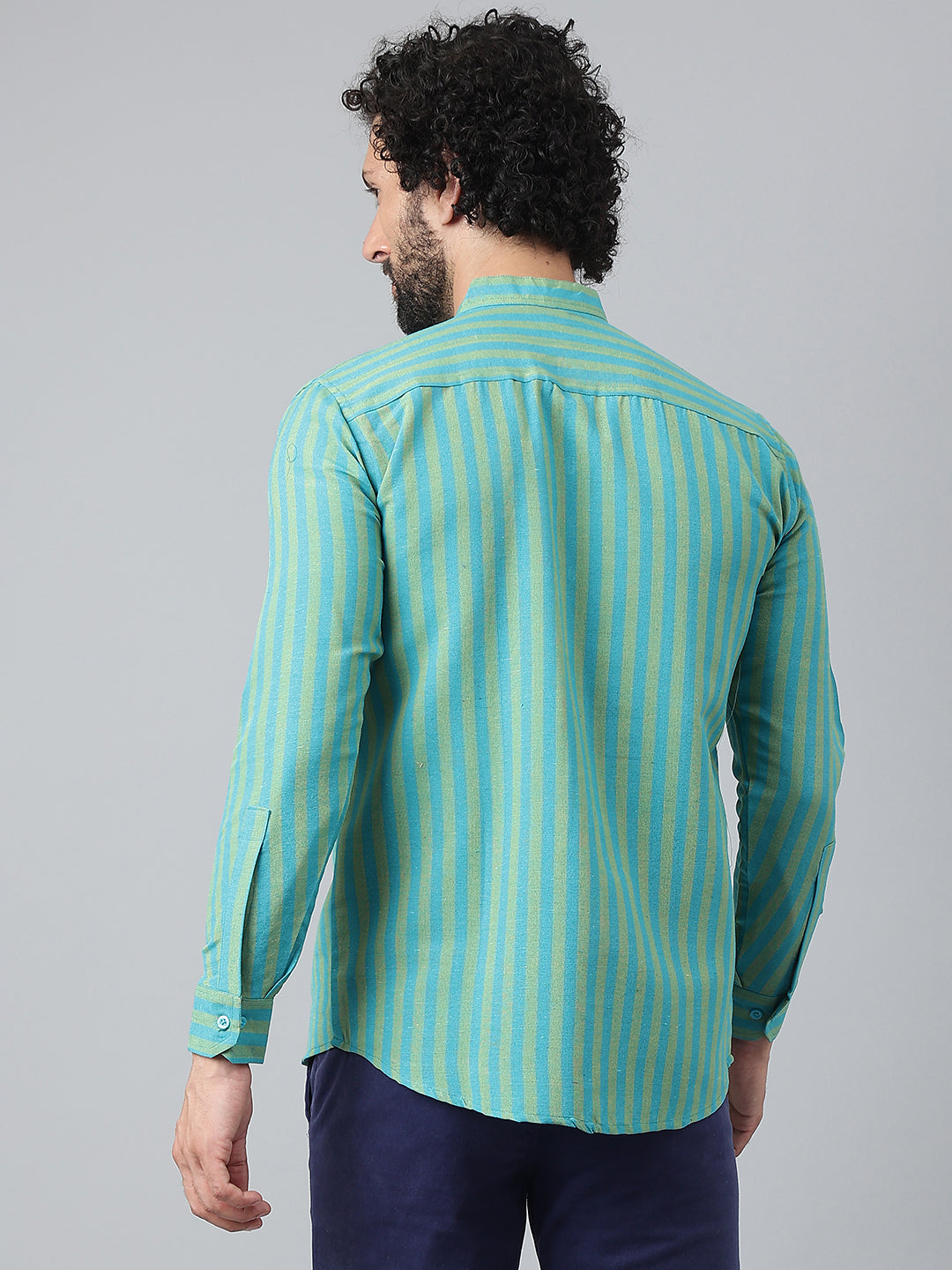 RIAG Blue Men's Chinese Collar Full Sleeves Shirt | Grocsy