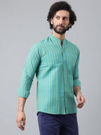 RIAG Blue Men's Chinese Collar Full Sleeves Shirt | Grocsy
