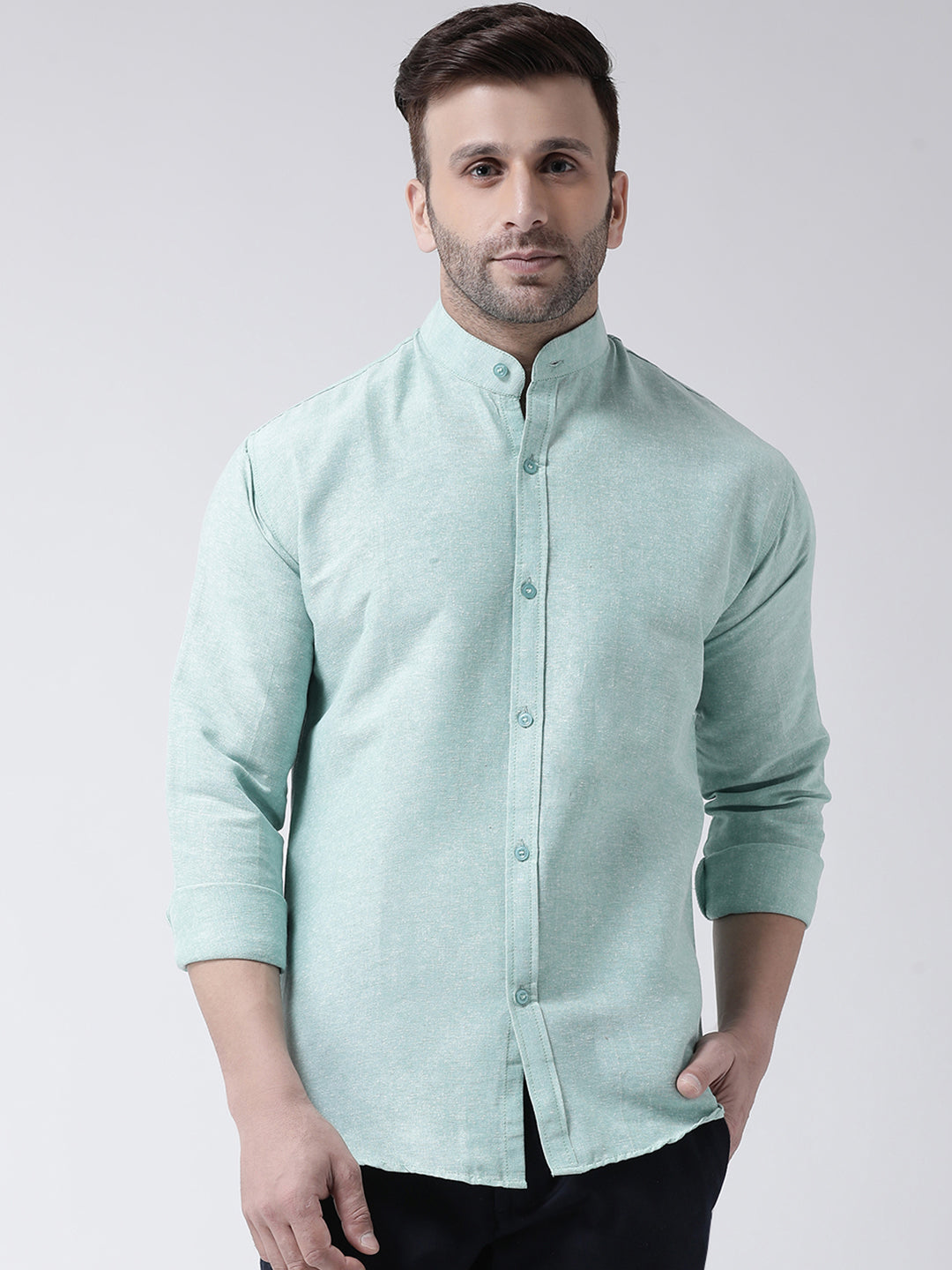 RIAG Green Men's Chinese Collar Full Sleeves Shirt | Grocsy