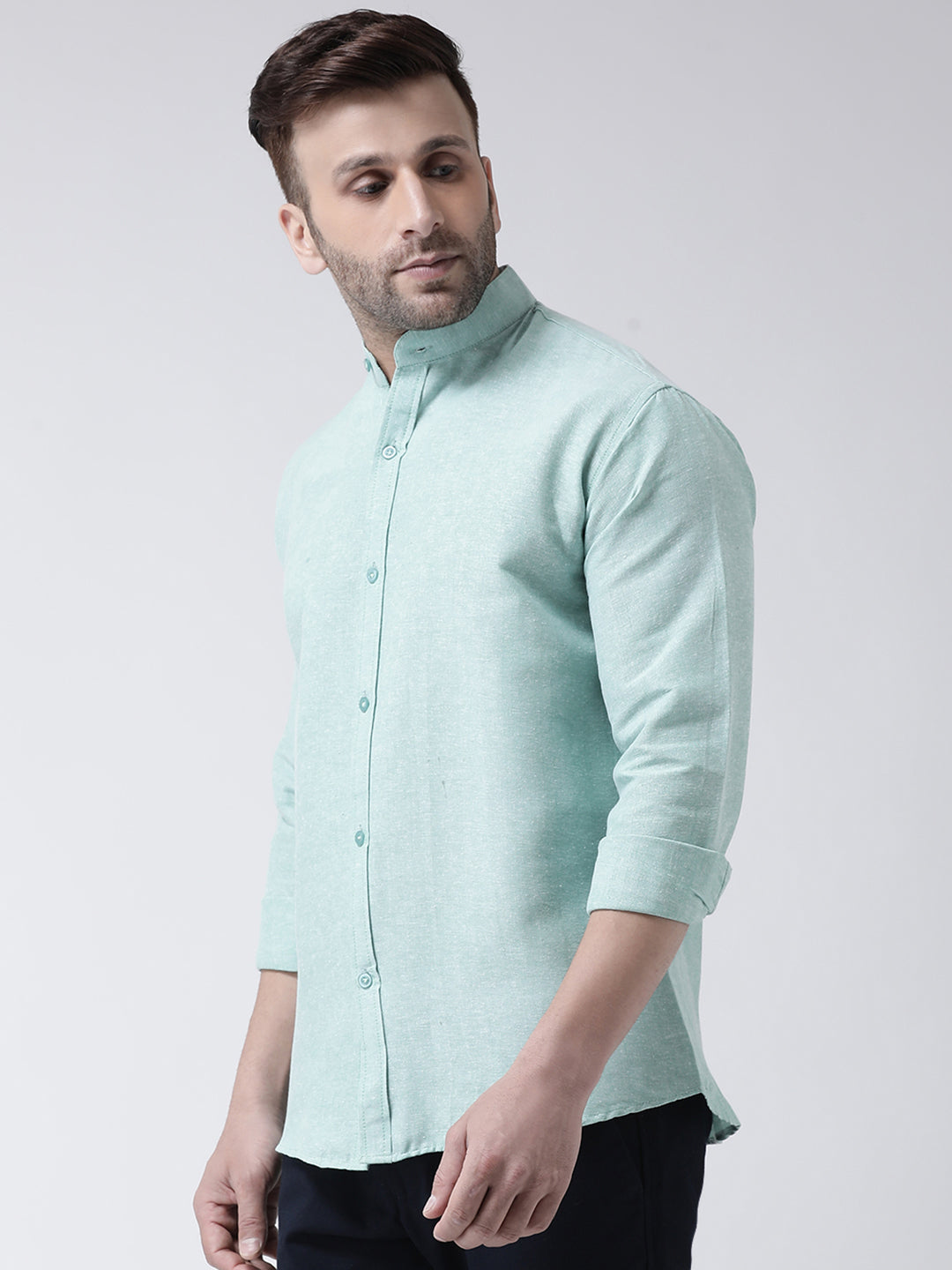 RIAG Green Men's Chinese Collar Full Sleeves Shirt | Grocsy