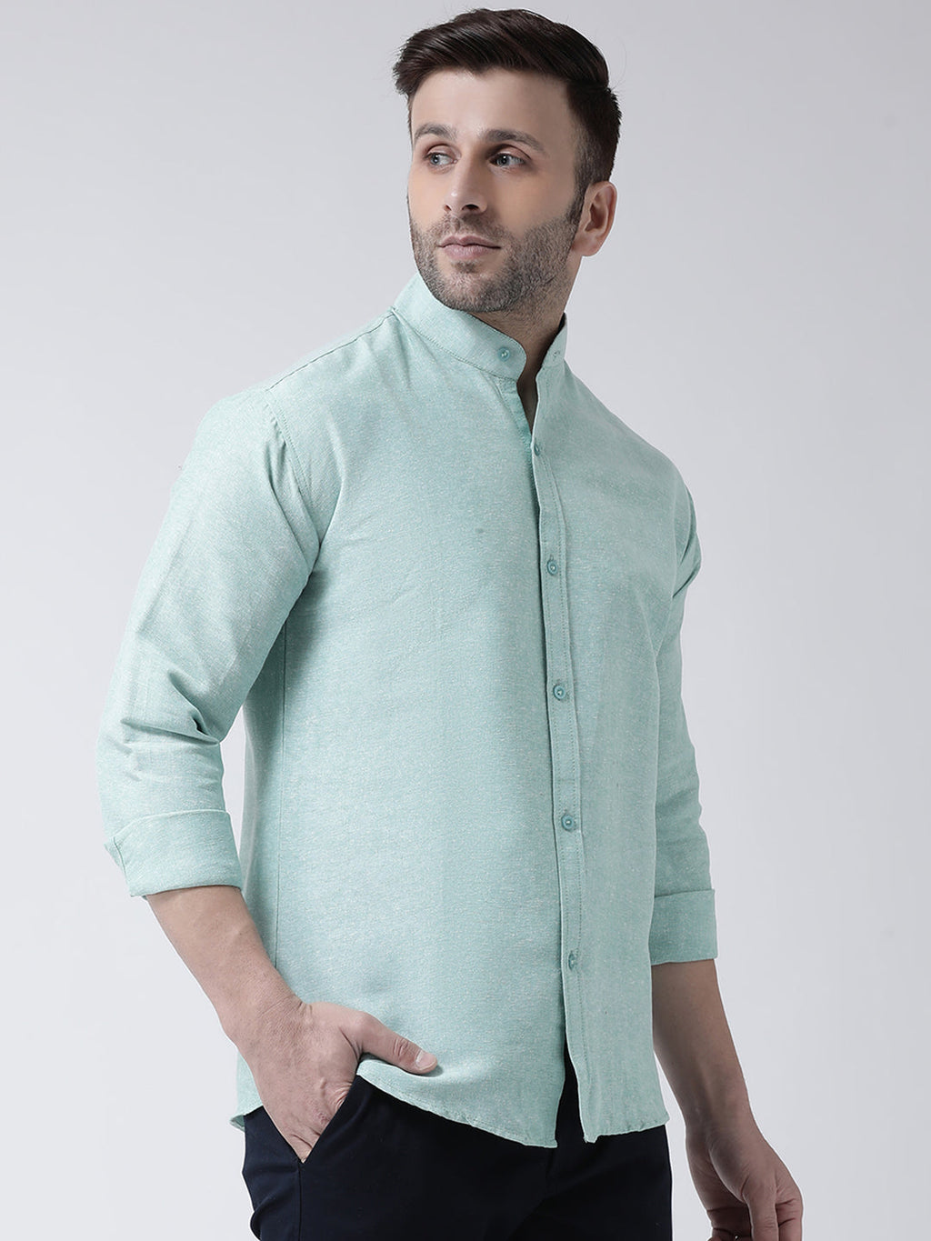 RIAG Green Men's Chinese Collar Full Sleeves Shirt | Grocsy