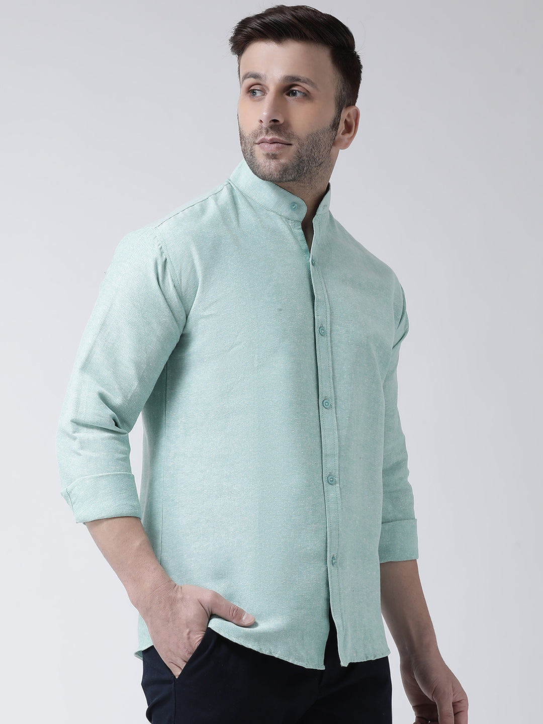 RIAG Green Men's Chinese Collar Full Sleeves Shirt | Grocsy