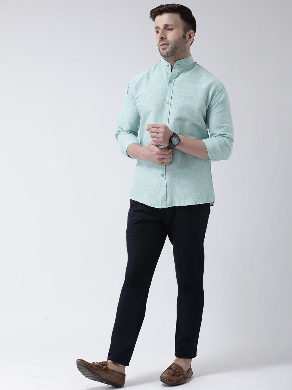 RIAG Green Men's Chinese Collar Full Sleeves Shirt | Grocsy