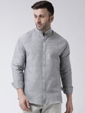 RIAG Grey Men's Chinese Collar Full Sleeves Shirt | Grocsy