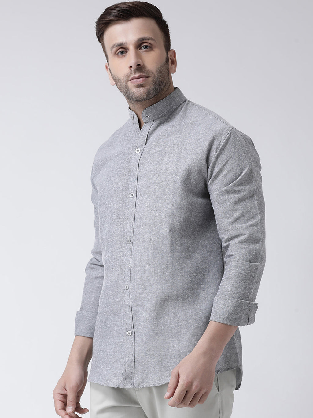 RIAG Grey Men's Chinese Collar Full Sleeves Shirt | Grocsy
