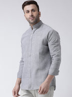 RIAG Grey Men's Chinese Collar Full Sleeves Shirt | Grocsy