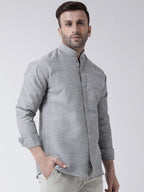 RIAG Grey Men's Chinese Collar Full Sleeves Shirt | Grocsy