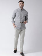 RIAG Grey Men's Chinese Collar Full Sleeves Shirt | Grocsy