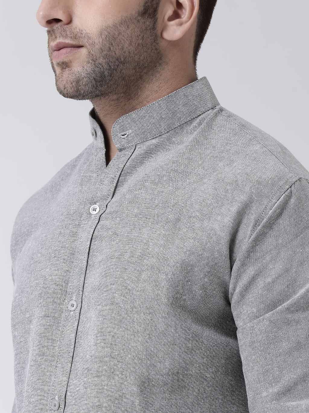 RIAG Grey Men's Chinese Collar Full Sleeves Shirt | Grocsy