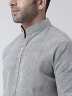 RIAG Grey Men's Chinese Collar Full Sleeves Shirt | Grocsy