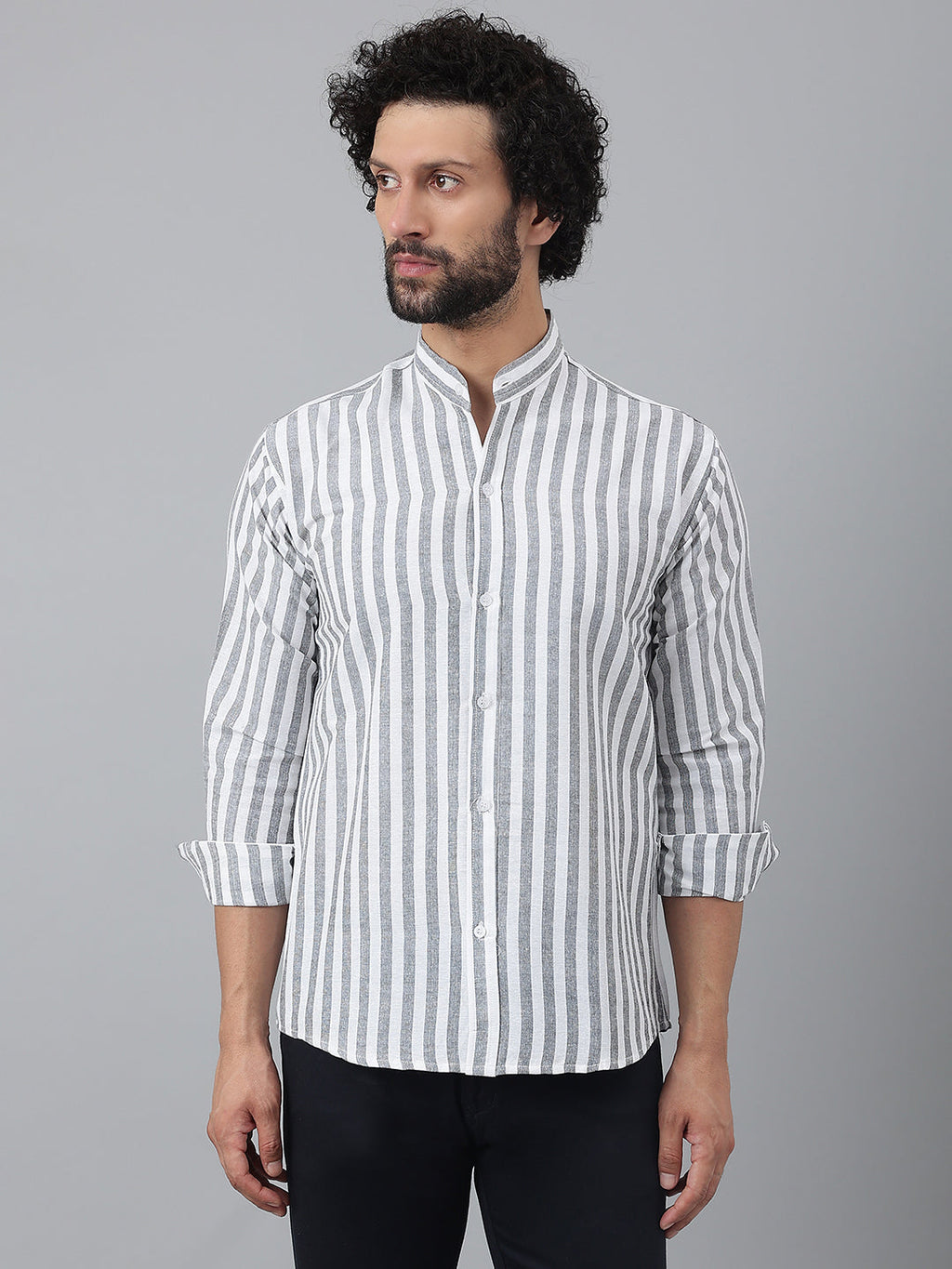 RIAG Grey Men's Chinese Collar Full Sleeves Shirt | Grocsy