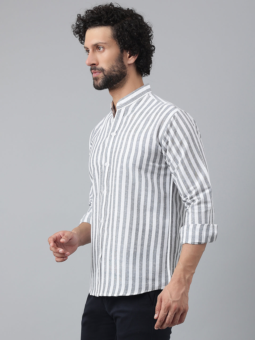 RIAG Grey Men's Chinese Collar Full Sleeves Shirt | Grocsy