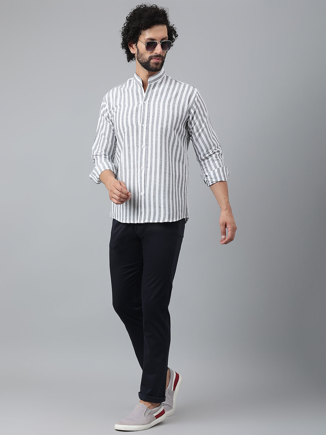 RIAG Grey Men's Chinese Collar Full Sleeves Shirt | Grocsy