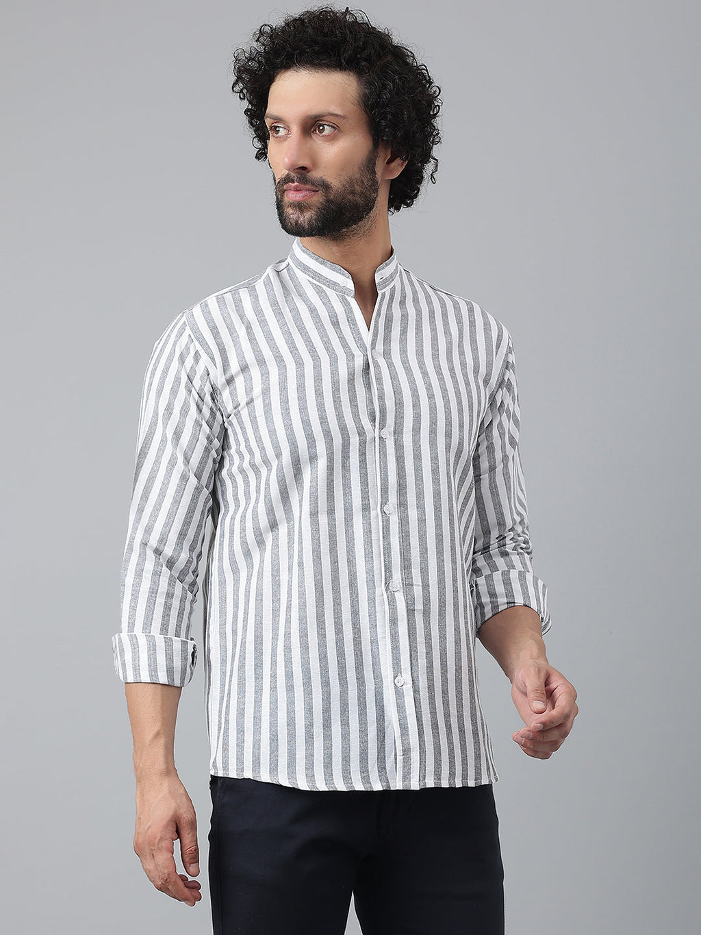 RIAG Grey Men's Chinese Collar Full Sleeves Shirt | Grocsy