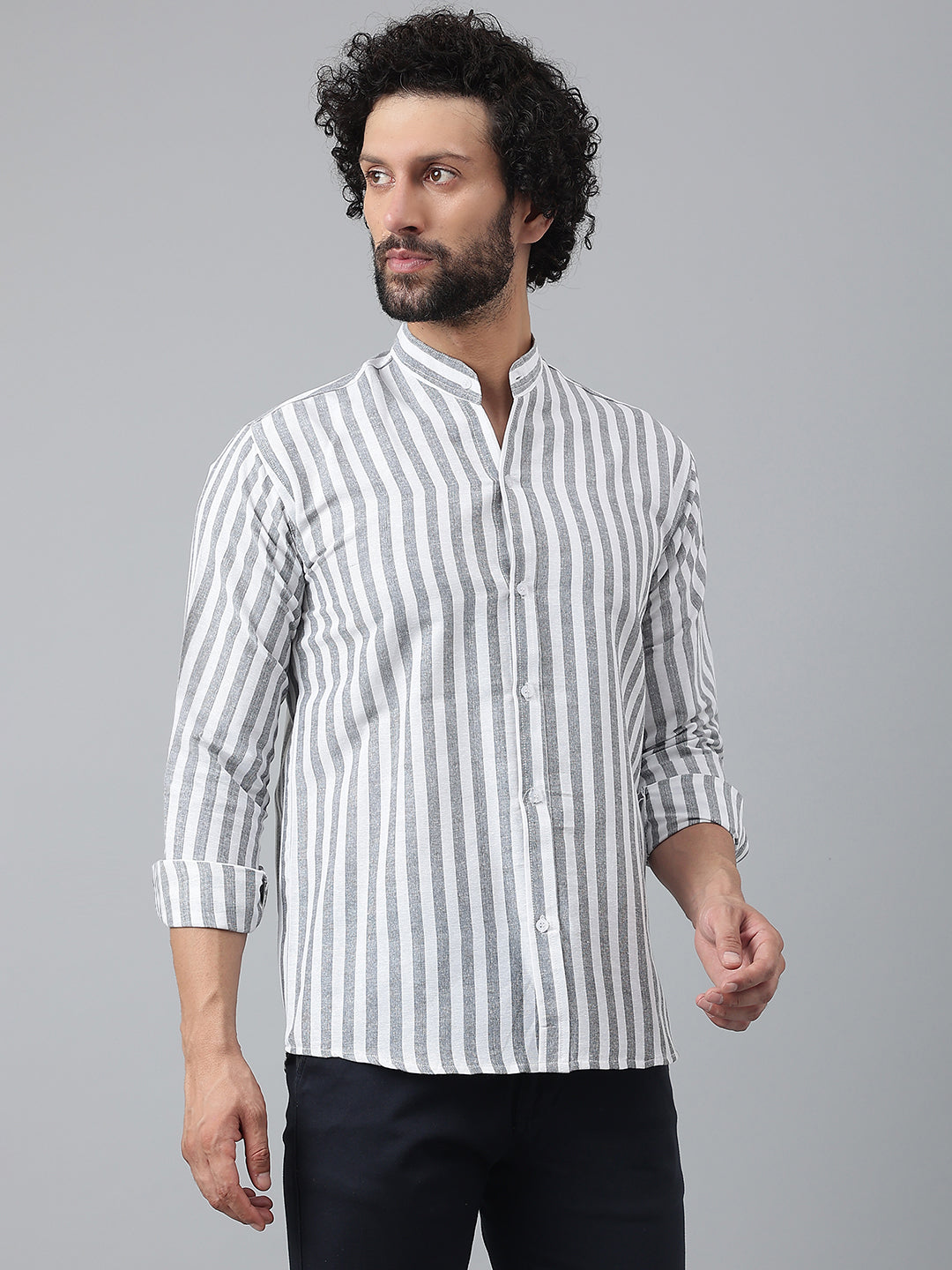 RIAG Grey Men's Chinese Collar Full Sleeves Shirt | Grocsy