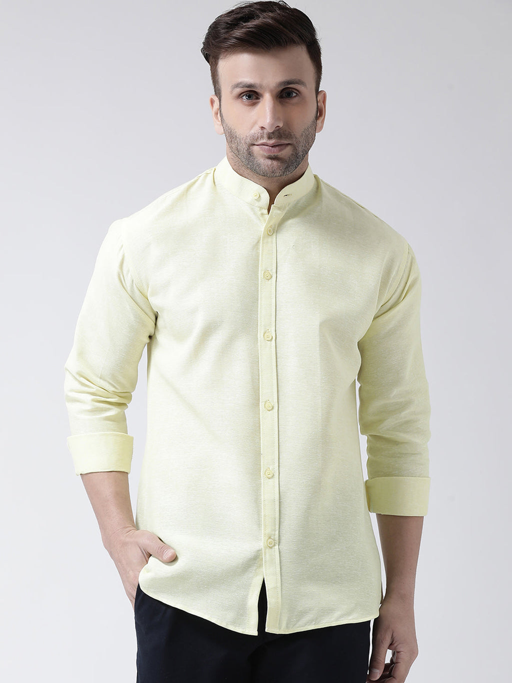 RIAG Yellow Men's Chinese Collar Full Sleeves Shirt | Grocsy