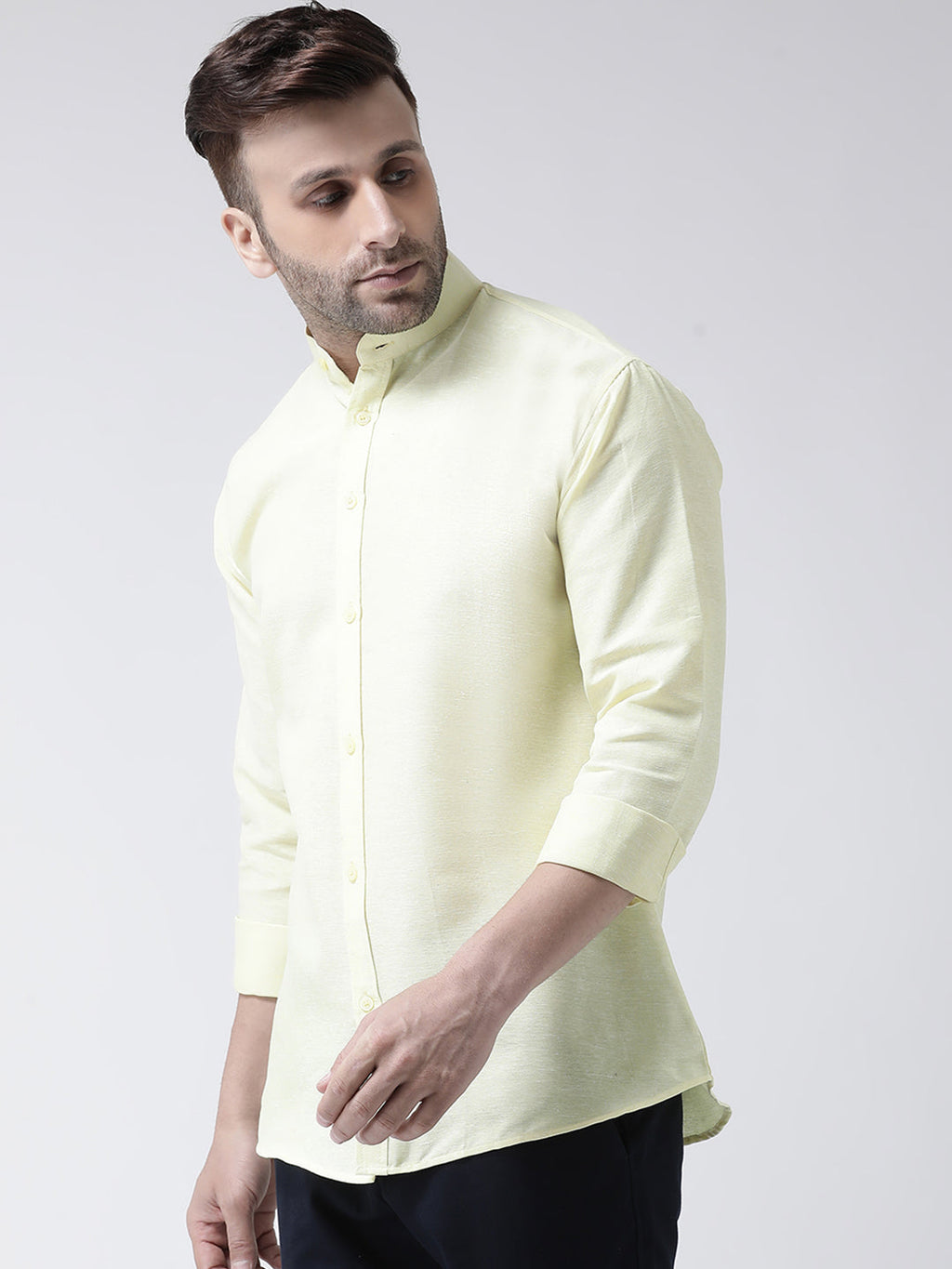 RIAG Yellow Men's Chinese Collar Full Sleeves Shirt | Grocsy